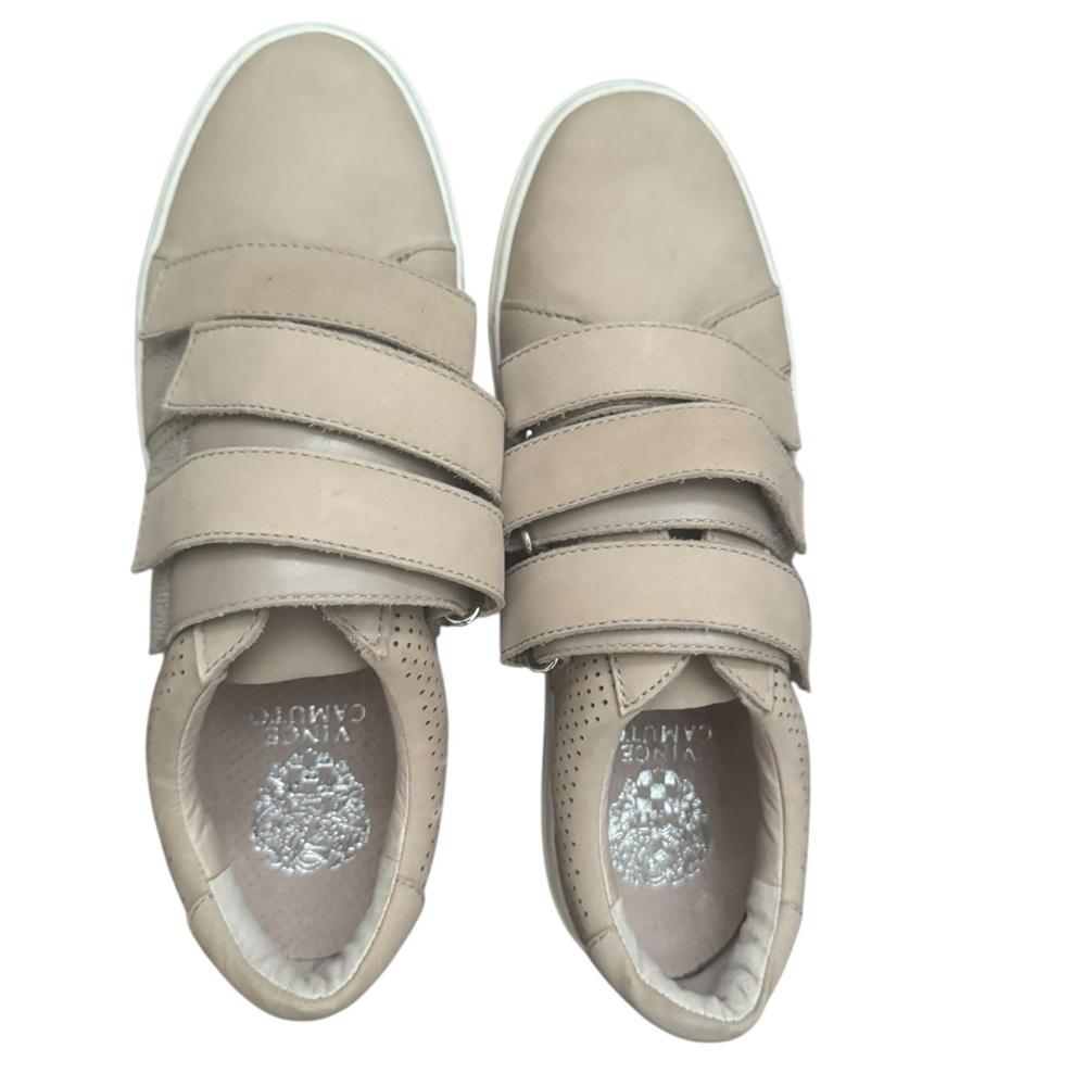 Taupe Leather Velcro Strap Women's Sneakers